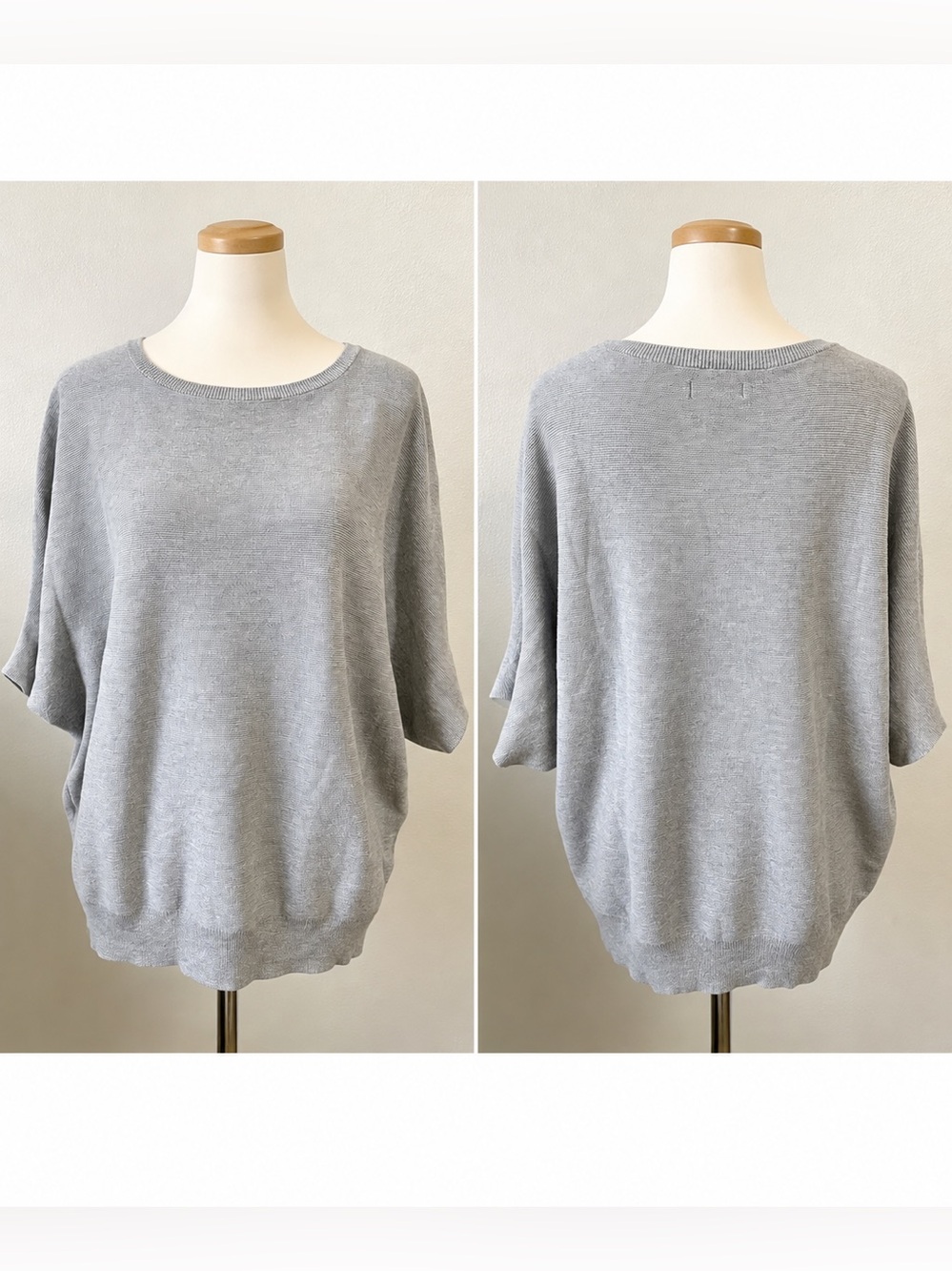 Quince Heather Grey Cotton Cashmere Link Stitch Dolman Sweater XL Quiet Luxury